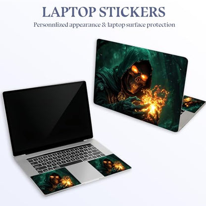 Universal Laptop Skin Sticker Decal,15.6 Inch Laptop Vinyl Cover for 13" 14" 15.6" Laptop,Scratch-Resistant Waterproof Protector Wrap,Reusable with Wrist Pads,Fireball Skull Warlock - color: Fireball Skull Warlock