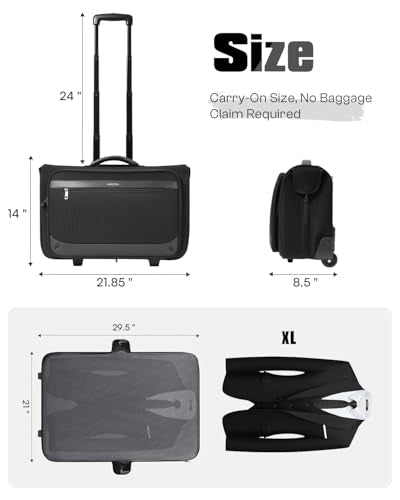 AUROTIER Rolling Garment Bags for Travel, Built-in Hanging Feature, Wheeled Business Suitcase with 17 Inch Laptop Compartment, Lockable Carry on Luggage for Men and Women with Wheels