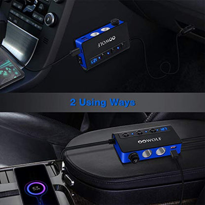 OOWOLF 7 in 1 180W Quick Charge 3.0 Cigarette Lighter Adapter, with Cigarette Lighter Function, for 12V-24V Car, 3-Socket Splitter, 4 USB Ports Car Power Adapter for GPS, Dash Cam, Phone, Tablet etc - color: BLACK-BLUE