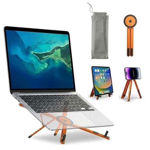 Portable Laptop Stand for Desk, Foldable Adjustable with Phone Holder, Aluminum Laptop Stand for 10–16Inch 4–13Inch Tablets,Orange - color: Orange