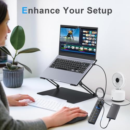 USB Hub 7 Port,USB 3.0 Hub Splitter with Individual On/Off LED Switches and Lights,USB Hub Compatible with MacBook,5Gbps HighSpeed Data for Laptop,Mac,PC,Desktop,PS5,Xbox and Flash Drive, Mobile HDD - style: USB 3.0