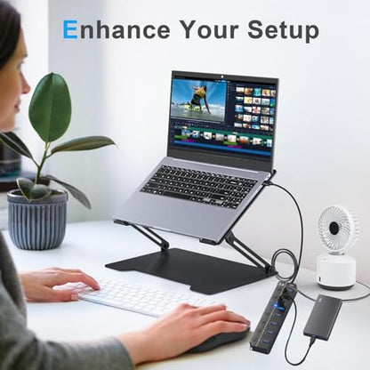 USB Hub 7 Port,USB 3.0 Hub Splitter with Individual On/Off LED Switches and Lights,USB Hub Compatible with MacBook,5Gbps HighSpeed Data for Laptop,Mac,PC,Desktop,PS5,Xbox and Flash Drive, Mobile HDD - style: USB 3.0