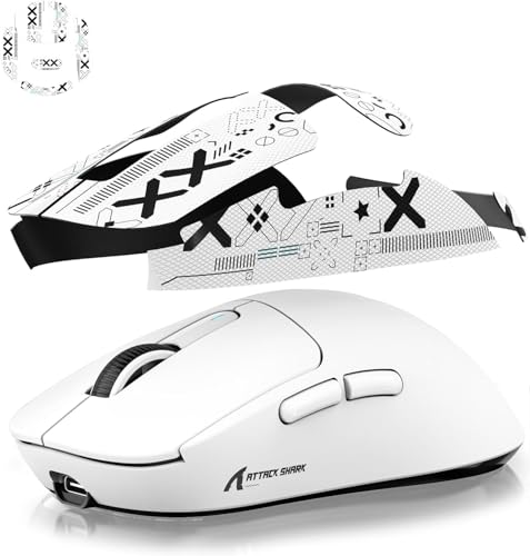 ATTACK SHARK Mouse Anti Slip Grip Tape for X3 Wireless Gaming Mouse - White | Pre-Cut Universal Tape, Skins, Sweat Resistant, Elastics Refined Side Grips, Ultra-thin 0.5mm (0.02in) for Bluetooth Mouse - color: White & Black