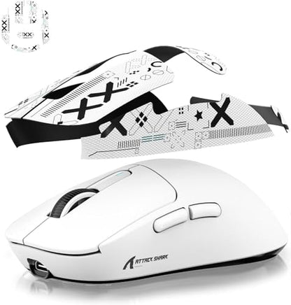 ATTACK SHARK Mouse Anti Slip Grip Tape for X3 Wireless Gaming Mouse - White | Pre-Cut Universal Tape, Skins, Sweat Resistant, Elastics Refined Side Grips, Ultra-thin 0.5mm (0.02in) for Bluetooth Mouse - color: White & Black