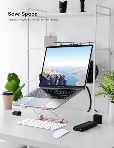 Aoviho Adjustable Laptop Stand for Desk,Portable Laptop Stand Holder and Riser,Foldable Aluminum Notebook Computer Stands for MacBook Air Pro HP Lenovo Dell Samsung, 10-15.6 inch,Blush Rose Silver - color: Blush Rose Silver