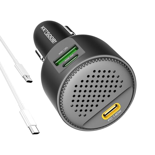 170W Car USB Charger with Built-in Heat Dissipation System, 3 Ports Car Adapter PD 3.1 140W/ PD 30W+QC18W Compatible with MacBook, Laptop, iPhone 17/16/15, Samsung Galaxy S24 (Black)