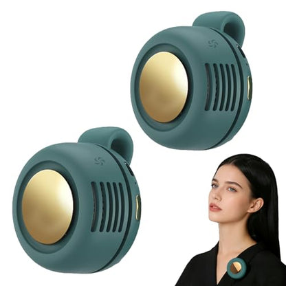 Portable Fan,2-in-1 Waist Clip On Bladeless, Ultra-Quiet Mini Personal Neck Fan 3 Speeds with 360°Adjustable Clip USB Rechargeable for Hiking,Office & Outdoor - color: Green+Green