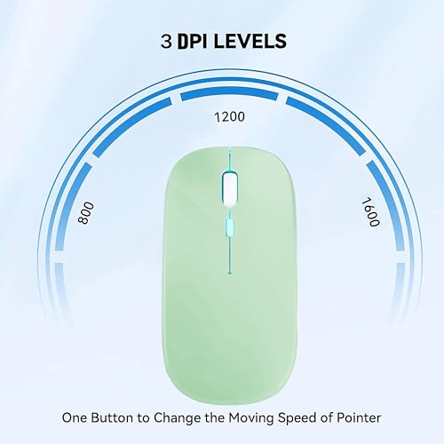 WREANU Wireless Bluetooth Mouse Rechargeable Laptop Mice with LED Lights Silent Slim Use(BT5.2 and 2.4G Portable USB Receiver)Dual Mode Computer Mouse for Laptop/iPad/Tablet/Apple/Computer/Mac(Green) - color: Green Wireless Bluetooth Mouse