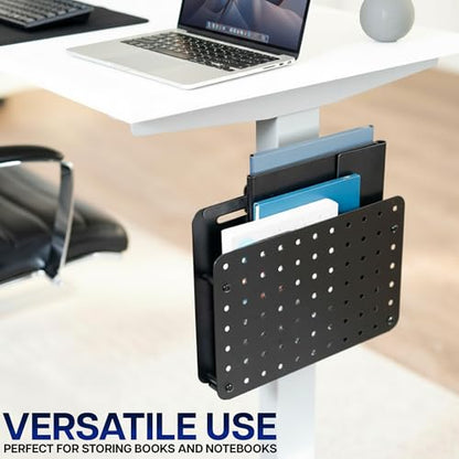 VIVO Steel Clamp-on Desk Leg Laptop Mount Holder, 14 x 11 inch Magnetic Peg Board, Desk Accessory Organizer, Black, Mount-LHS1