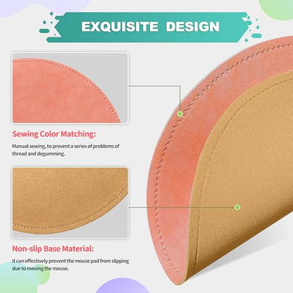 Mouse Pad，Round Mouse Pad，PU Mouse Pad，Leather Mouse Pad with Stitched Edge Micro-Fiber Base with Non-Slip Waterproof，Mouse Pad for Computers，Laptop，9 x 9 Inch (Pink) - color: Pink, size: 9L x 9W inches