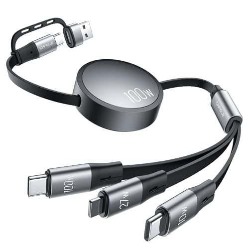 CAFELE Multi Charging Cable 100W Retractable USB C Cable, 6-in-1 Dual Type C and 27W L 5A Fast Charger Cord for Phone 16 15 14, Galaxy S24 S23, MBook, Pad and Multiple Devices (3.6ft) - color: Grey-2