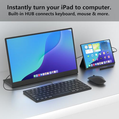 Portable Monitor 15.6 Inch 1080p Built-in Hub Docking Station 64G Storage Card IPS Display with Foldable Stand for Mac Windows, iPad,Smart Phone