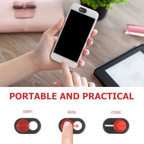 Garneck 4pcs Phone Tablet Webcam Cover Privacy Protector Ultra-Thin Webcam Privacy Shutter for Laptop and Mobile Devices Black and Red Sliding Covers