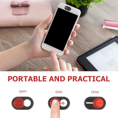 Garneck 4pcs Phone Tablet Webcam Cover Privacy Protector Ultra-Thin Webcam Privacy Shutter for Laptop and Mobile Devices Black and Red Sliding Covers