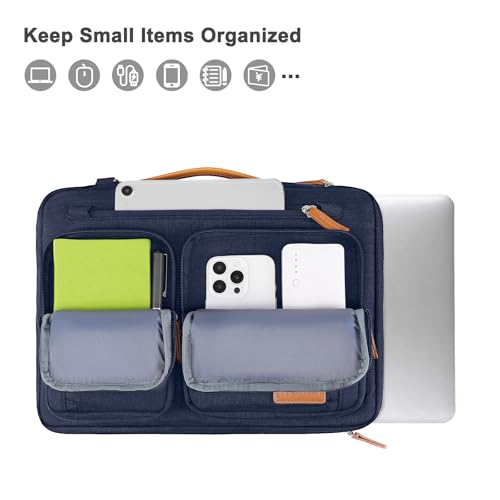 MOSISO 360 Protective Laptop Bag, Computer Bags | Side Open Messenger Bag with Trolley Sleeve&5 Pockets - color: Navy Blue