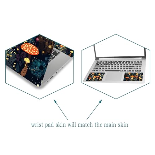 Laptop Skin Sticker Decal Cover, 11.6”12" 13" 13.3" 14" 15" 15.4" 15.6" Laptop Netbook Skin Sticker Cover Art Notebook Protector (2 Wrist Pad Included), Removable Reusable, Cute Fantasy Mushroom - color: Cute Fantasy Mushroom