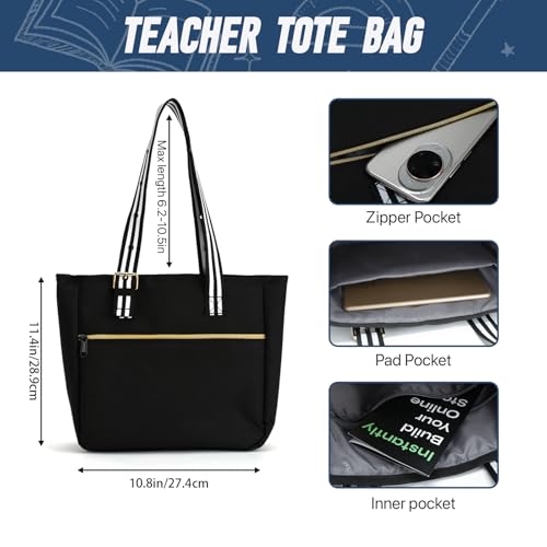 RUCYEN Rolling Teacher Tote Bag for Women Men,Large Laptop Bag With Detachable Wheels Trolley,15.6 Inch Laptop Wheeled Teacher Bag for Work Office Nursing(With a Tote Bag) - color: Golden Black+1 tote bag