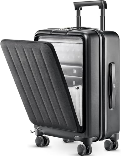 NINETYGO Carry On Luggage 22X14X9 Airline Approved with Front Pocket, 20 Inch Luggage with Front Compartment, Expandable, Double Spinner Wheels, Hardsided PC, TSA Lock (Midnight Black, Seine Max) - color: 08-Midnight Black (Seine Max), size: Carry-On 20-I
