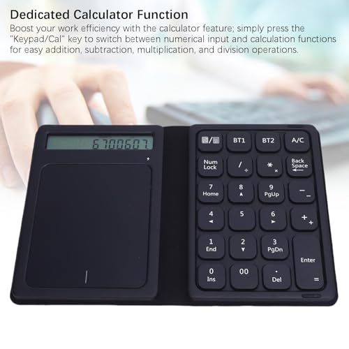 23 Keys Bluetooth Number Pad with Touchpad & Calculator, 3 in 1 Foldable Ultra Thin Wireless Numeric Keypad with PU Leather Case for Tablet Laptop