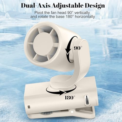Portable Mini Clip On Fan, Small Quiet USB-C Rechargeable Battery Powered Personal Fan Adjustable 199-Speed Lightweight For Outdoor & Travel & Office - Beige - color: Beige