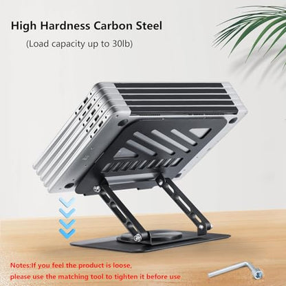 Laptop Stand for Desk Adjustable Computer Stand 360° Rotating with Hollow Ventilation Board Large Weight Capacity Laptop Riser Adjustable Height Laptop Stand for All 10" - 17'' Laptops
