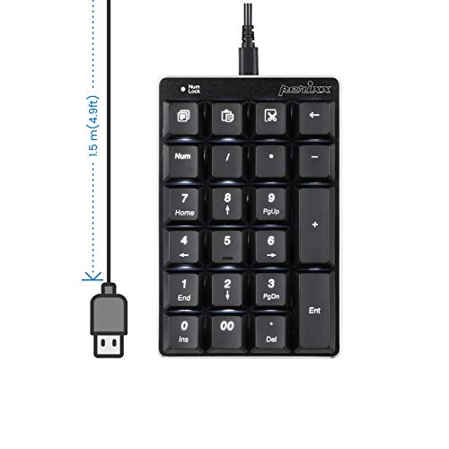 Perixx PERIPAD-303B, Backlit Mechanical Numeric Keypad - USB - Office Shortcut Keys - Full Size 22 Keys - Kailh Brown Switch Keys