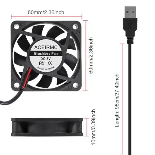 ACEIRMC 4pcs 6010 Fan 60x60x10mm DC 5V 60mm x 10mm Brushless Cooling Fan, Replacement Ball Bearing 60mm Fan for Cooling DIY PC Computer Case (6010 5V USB) - color: 6010 5V USB