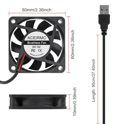 ACEIRMC 4pcs 6010 Fan 60x60x10mm DC 5V 60mm x 10mm Brushless Cooling Fan, Replacement Ball Bearing 60mm Fan for Cooling DIY PC Computer Case (6010 5V USB) - color: 6010 5V USB