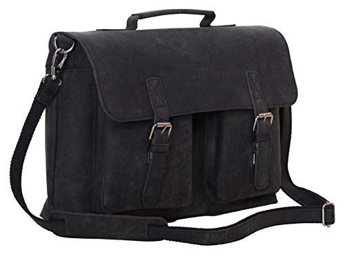 KomalC 16 Inch Leather briefcase Laptop Messenger Bags for Men and Women Best Office Satchel Bag - color: Charcoal Black