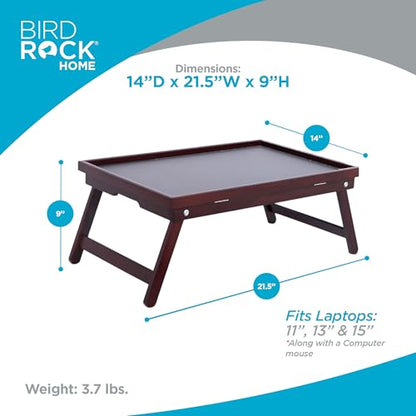 BIRDROCK HOME Bamboo Lap Tray with Black Top - Adjustable Laptop Desk - Foldable Breakfast Serving Tray - Work from Bed or Couch - Portable Laptop Stand w/Tilt Positions - Durable and Stylish Lapdesk