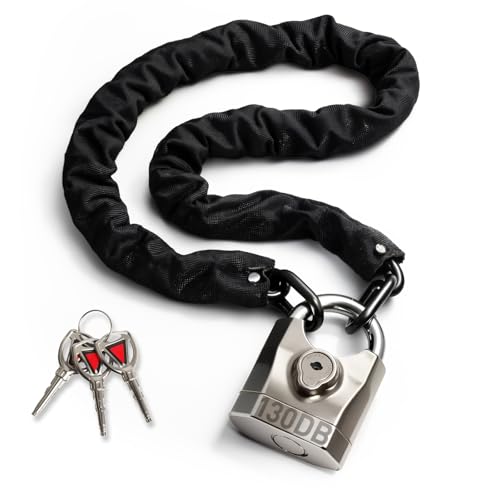 Bike Chain Lock with Alarm 130dB, Heavy Duty Anti Theft Motorcycle Lock | 8mm Hardened Steel Chain 3.3FT, Bike Locks Security with Mini U Lock, Bike Lock with Key for Scooter, Bicycle, Motorcycle
