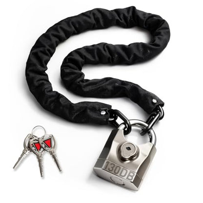 Bike Chain Lock with Alarm 130dB, Heavy Duty Anti Theft Motorcycle Lock | 8mm Hardened Steel Chain 3.3FT, Bike Locks Security with Mini U Lock, Bike Lock with Key for Scooter, Bicycle, Motorcycle