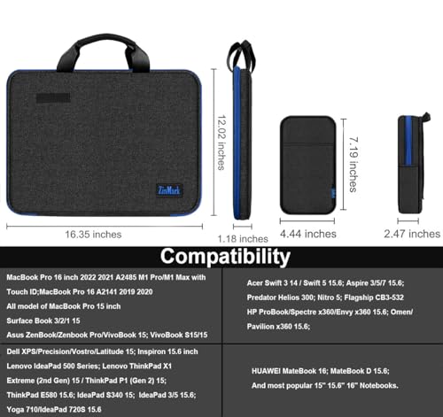Laptop Case 15.6 Inch Briefcase Military-Grade Protection with Detachable Belt Bag, Compatible All Model of 15-16 Inch MacBook Pro and Most Popular 15.6 Inch Notebooks Chromebooks (Black Blue) - color: Black Blue