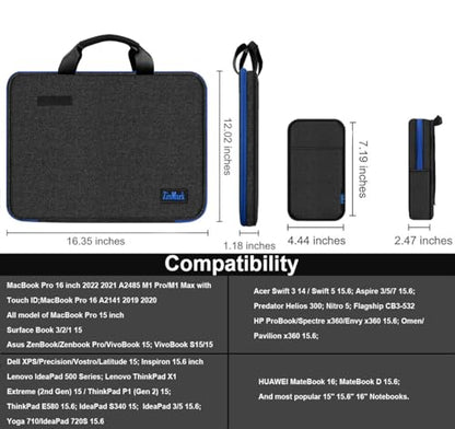 Laptop Case 15.6 Inch Briefcase Military-Grade Protection with Detachable Belt Bag, Compatible All Model of 15-16 Inch MacBook Pro and Most Popular 15.6 Inch Notebooks Chromebooks (Black Blue) - color: Black Blue