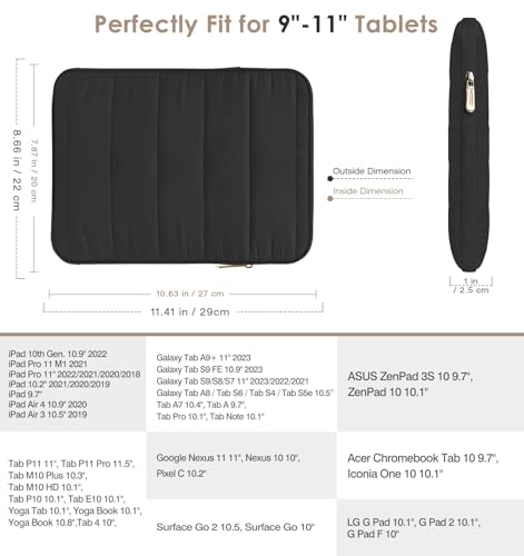 MoKo 9-11 Inch Puffy Tablet Sleeve Bag Padded Protetive Carrying Case | Fits iPad Pro 11-inch M5, iPadAir 11-inch M4, iPad A16, iPad 10th/Air 5/4th 10.9-inch and Tab S8/S9 11-inch, Black - color: Black, style: 9 - 11 Inches