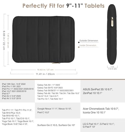 MoKo 9-11 Inch Puffy Tablet Sleeve Bag Padded Protetive Carrying Case | Fits iPad Pro 11-inch M5, iPadAir 11-inch M4, iPad A16, iPad 10th/Air 5/4th 10.9-inch and Tab S8/S9 11-inch, Black - color: Black, style: 9 - 11 Inches