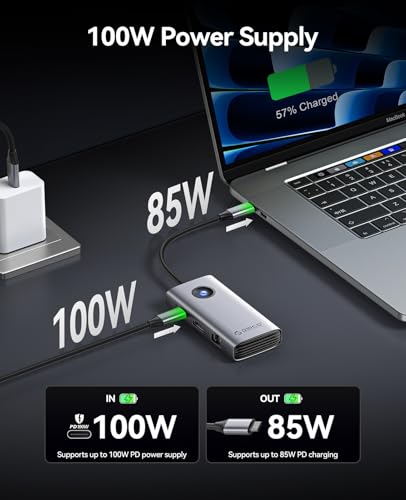 ORICO USB C Docking Station, 6-in-1 Laptop Docking Station with HDMI 4K@30Hz, 1000Mbps Ethernet, 100W PD, 3xUSB-A 3.0, USB C Dock Compatible with MackBook/Dell XPS/HP/Surface - size: 6-in-1, style: PW11-6PR