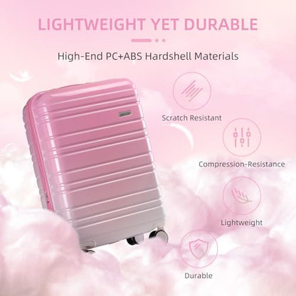 LARVENDER Carry on Luggage Sets 3 Piece, 20 Inch Suitcases, Peach Sparkling | 22x14x9 Airline Approved, Gradient PC+ABS Hardshell, Smooth 360° Wheels, TSA Lock, 3-Piece Set with Color-matched Backpack - color: Peach Sparkling-20BP, size: 3 Piece Set (Back