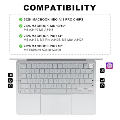 Allinside Keyboard Cover for 2026 MacBook Neo 13-inch A3404 (A18 Pro) & MacBook Air 13"/15" and MacBook Pro 14"/16" (M5 Chip), Premium Silicone Keyboard Protector Skin, US ANSI Layout, Silver - color: Silver