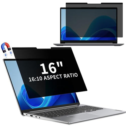 Magnetic Laptop Privacy Screen 16 Inch 16:10 (351mm x 225mm) | Anti-Spy/Glare/Reflective/Blue Light, Scratch Resistant, Smudge Resistant, Removable, Laptop Privacy Screen Protector Film - color: Laptop Screen Privacy 16 Inch 16:10