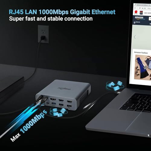 USB C Docking Station Triple Monitor for Full-Featured C Port Laptop 16-in-1 Laptop Docking Station with 5 USB A, 3 USB C, Dual 4K HDMI, 4K DP, 1000Mbps LAN, SD/TF, 3.5mm Audio/Mic, 65W AC Adapter - style: 16 IN 1 DOCK