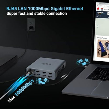 USB C Docking Station Triple Monitor for Full-Featured C Port Laptop 16-in-1 Laptop Docking Station with 5 USB A, 3 USB C, Dual 4K HDMI, 4K DP, 1000Mbps LAN, SD/TF, 3.5mm Audio/Mic, 65W AC Adapter - style: 16 IN 1 DOCK