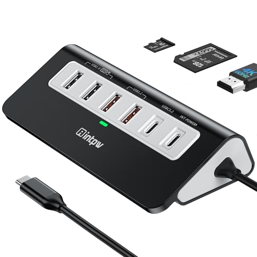 USB C Hub, P9 PRO USB C Hub Multiport Adapter with 4K HDMI, PD 100W, Type-C & 2 USB A 3.2 10Gbps, 2 USB A 2.0, SD/TF Card Reader, Aluminum USB Hub for Laptop, iPhone 17 Series, MacBook, iPad - color: Grey Black, size: 1.64ft