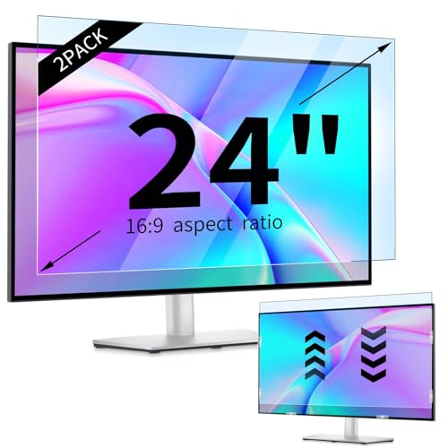 IPROKKO 2 Pack 24 inch Anti-Blue Light Monitor Screen Protector for 16:9 Widescreen, Removable Anti Glare Blue Light Blocking Screen Filter, Anti-UV Eye Protection PC Computer Film [Washable Wipes Clean] - size: 2pcs 24inch 16:9
