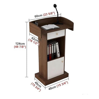 Wooden Standing Lectern with Open Storage and Spacious Drawer Laptop Desk and Conference Table Podium Stand
