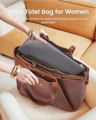 LOVEVOOK Laptop Tote for Women - 15.6 Inch Faux Leather Laptop Bag with Clutch, Large Capacity Office Purse Computer - color: Brown Embossed, size: 15.6 inch