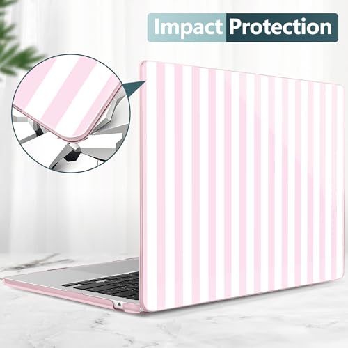for MacBook Air 13 Inch (13.6 Inch) Case, M5/M4/M3/M2 Chip 2026 2025 2024 2023 2022, Hard Plastic Printed Cover with Screen Protector & Keyboard Cover & Dust Plugs, Pink & White Stripes - color: Pink & White Stripes
