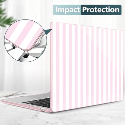 for MacBook Air 13 Inch (13.6 Inch) Case, M5/M4/M3/M2 Chip 2026 2025 2024 2023 2022, Hard Plastic Printed Cover with Screen Protector & Keyboard Cover & Dust Plugs, Pink & White Stripes - color: Pink & White Stripes