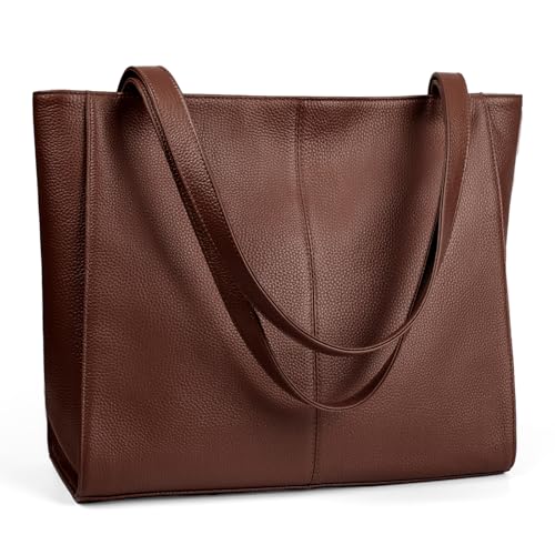 befen Genuine Leather Tote Bag for Women Work Travel Leather Purse Handbags | Real Leather, Padded 14" Laptop Compartment, Multi-Pockets, Zipper, Tote Bag for Daily - color: Coffee