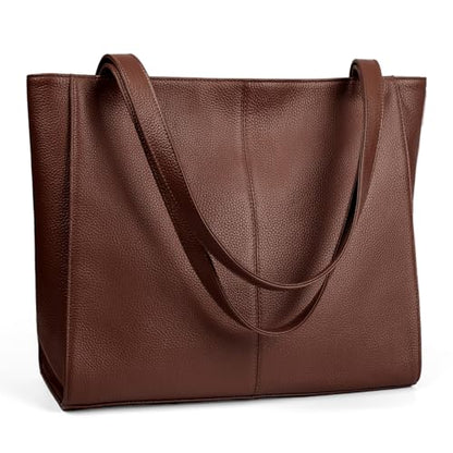 befen Genuine Leather Tote Bag for Women Work Travel Leather Purse Handbags | Real Leather, Padded 14" Laptop Compartment, Multi-Pockets, Zipper, Tote Bag for Daily - color: Coffee